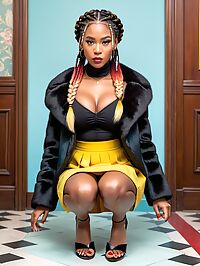 A sultry woman ombre haired beauty confidently struts through the bank